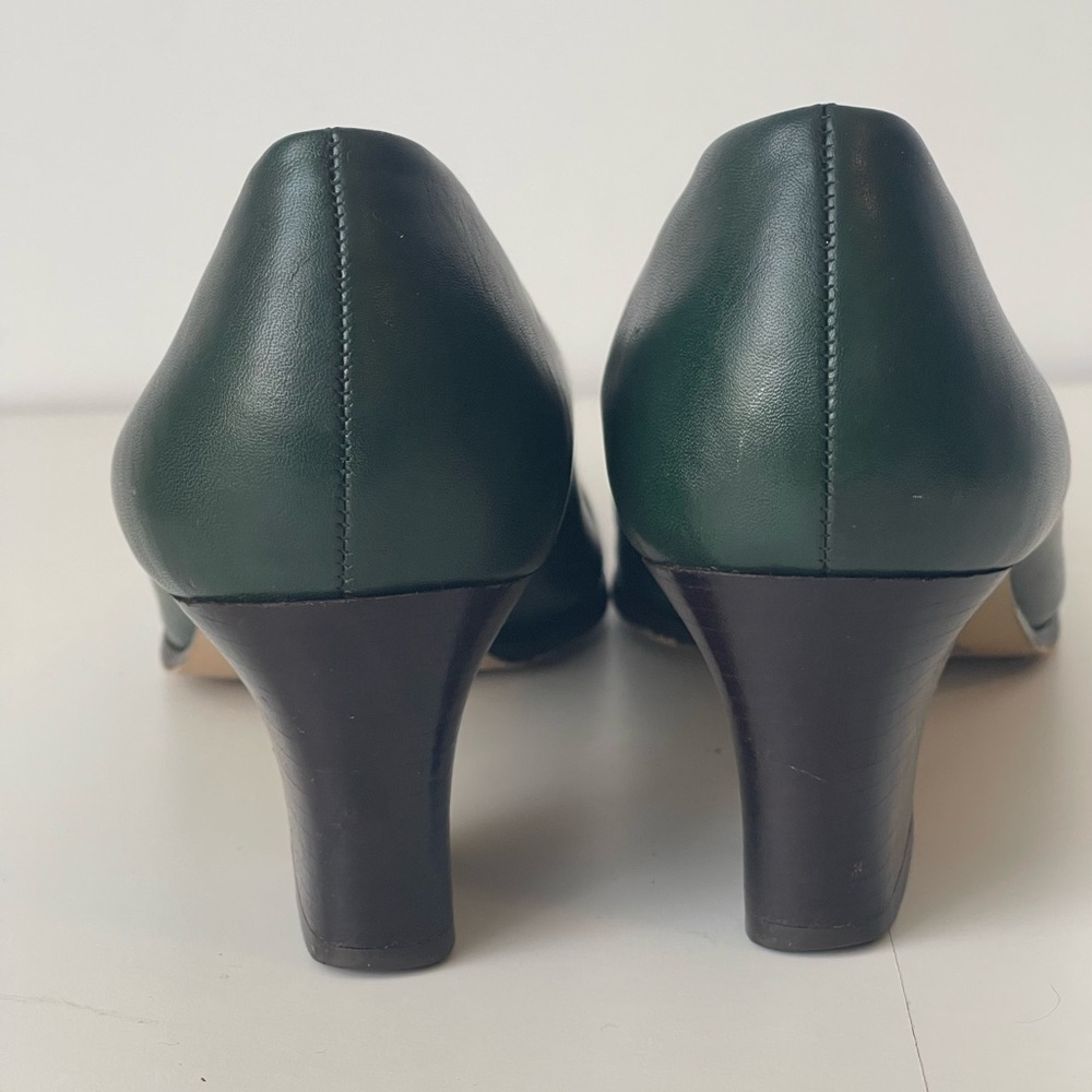 Forest Green Leather Vintage Pumps Vintage Shoes 9M - Picture 10 of 14